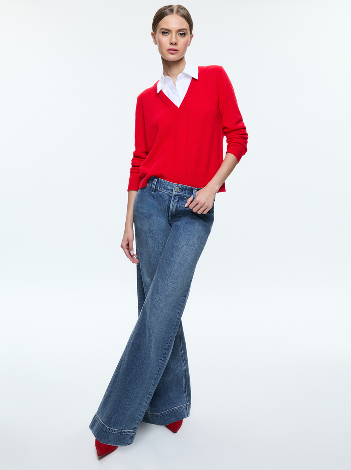 DENBY COLLARED PULLOVER - BRIGHT RUBY/WHITE image 1 - Alice And Olivia