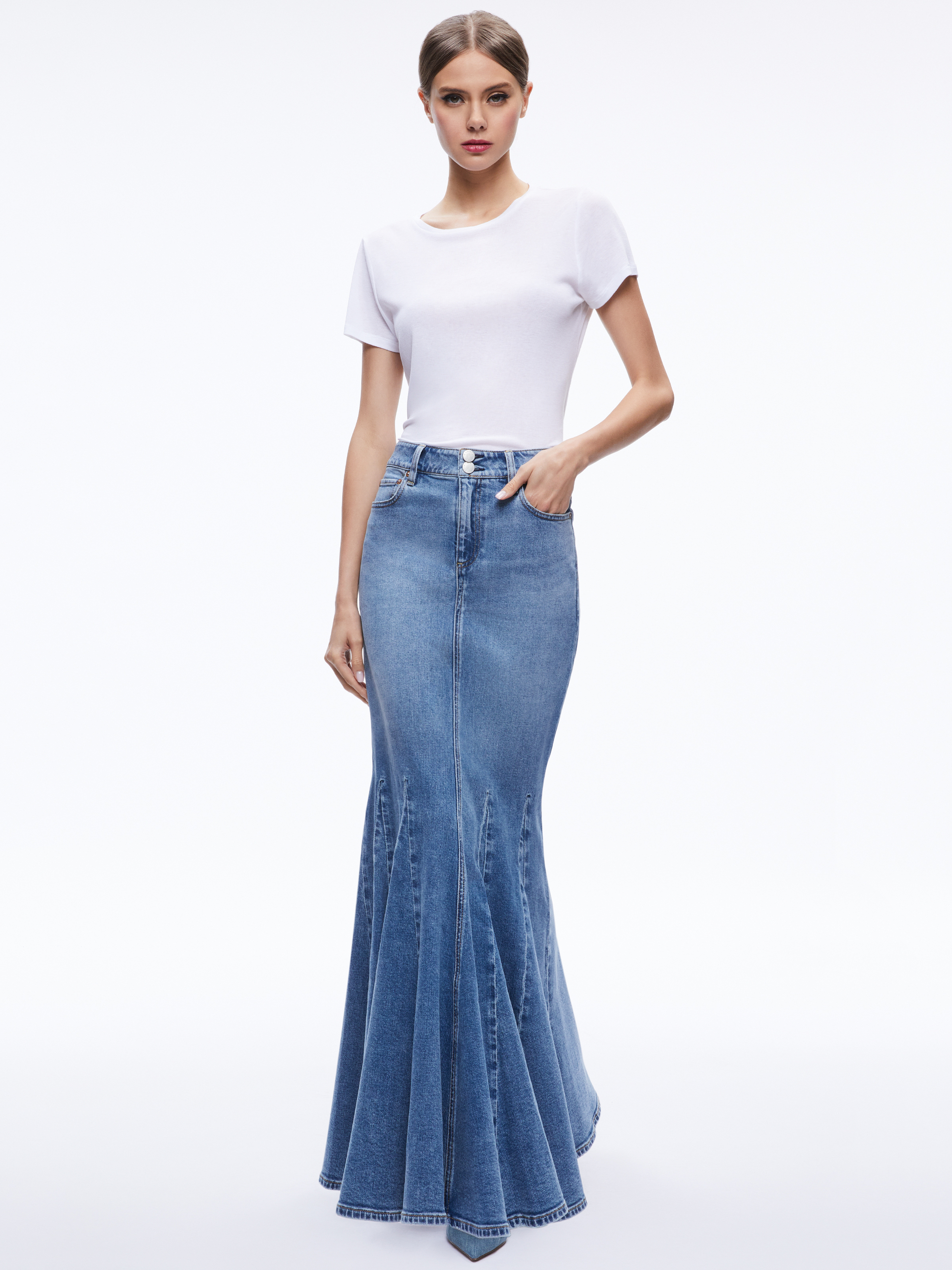 Godet Denim Maxi Skirt main image 0