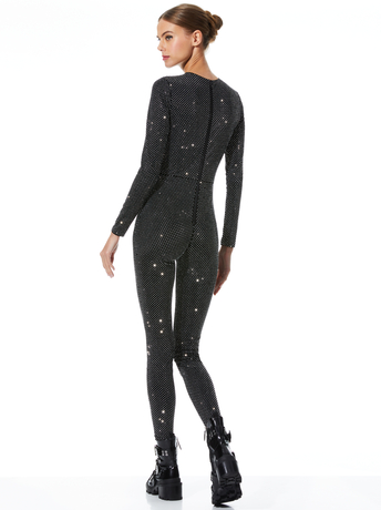 BLACK/SILVER-FREDDIE CREWNECK EMBELLISHED CATSUIT