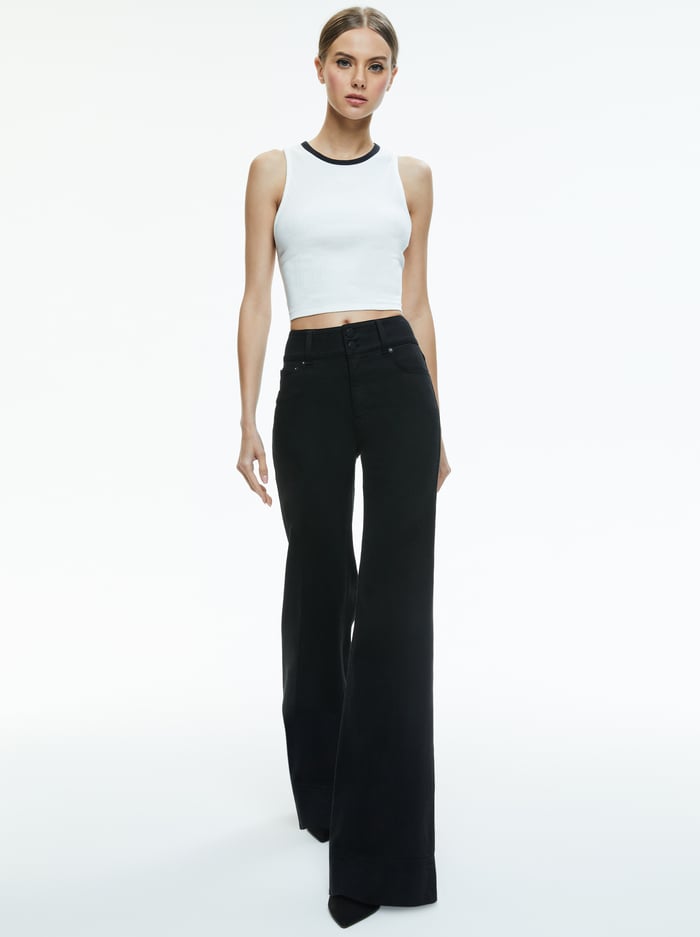 ANDRE FITTED CROPPED TANK - OFF WHITE/BLACK image 4 - Alice And Olivia