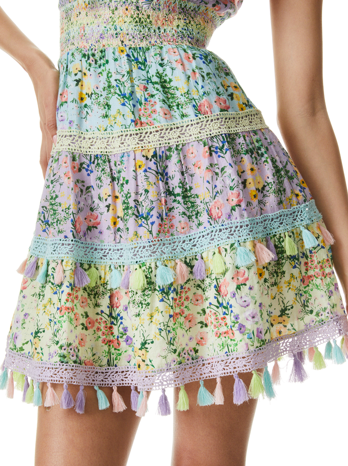 KAROLINA TIE FRONT MINI DRESS - COASTAL GARDENS LAVENDER/CMBO image 3 - Alice And Olivia