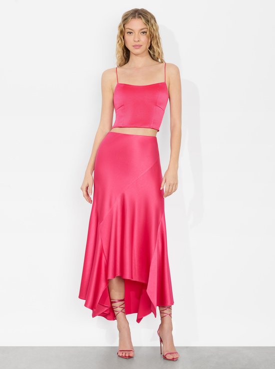 RASPBERRY-ROSA MIDI SLIP SKIRT
