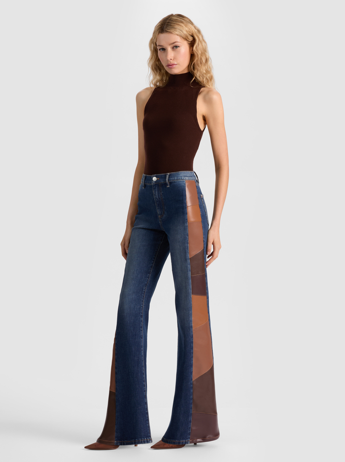 SB VEGAN PATCHWORK JEAN - DARBY VINTAGE BLUE/DARK CHOC image 2 - Alice And Olivia