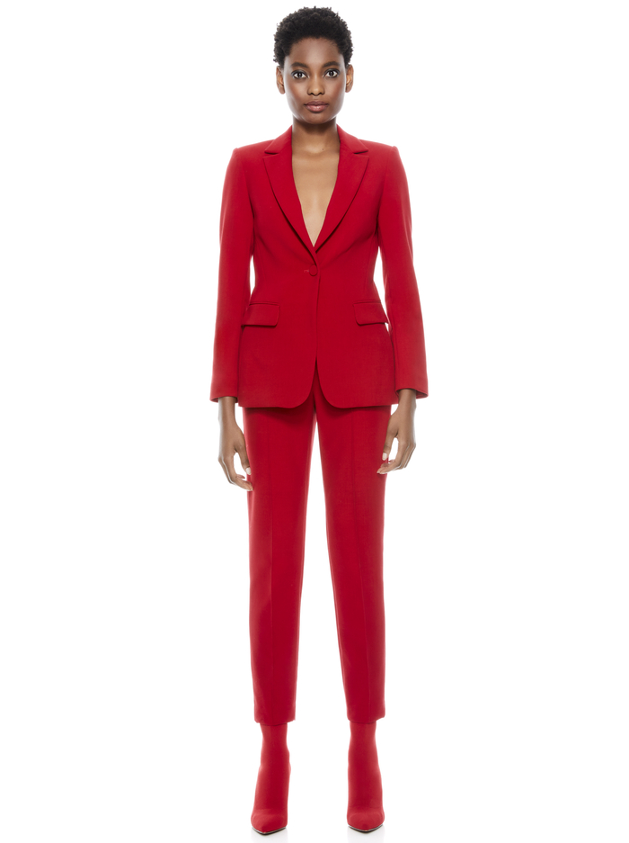 Macey Notch Collar Fitted Blazer In Ruby | Alice And Olivia