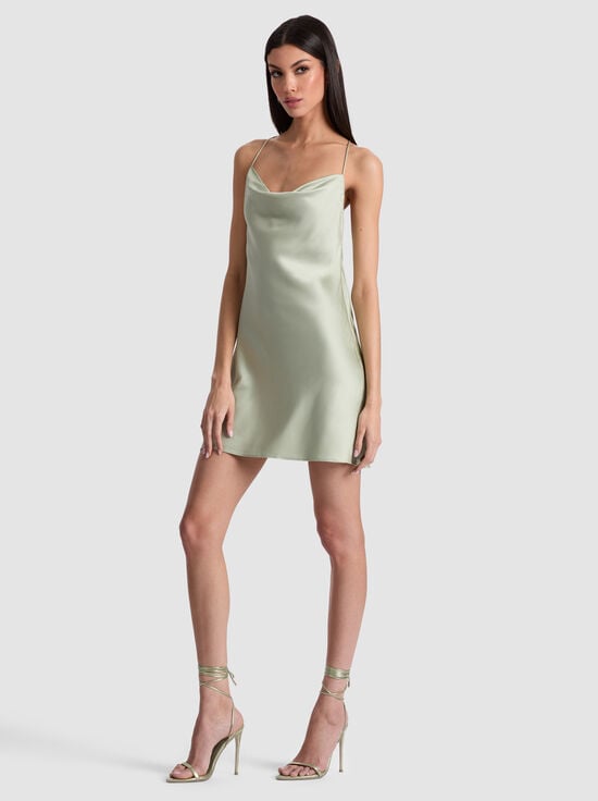 GREEN TEA-HARMONY COWL BACK SLIP DRESS