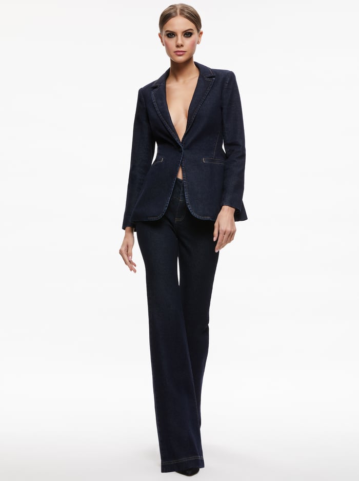 MACEY DENIM FITTED BLAZER - DARK RINSE image 1 - Alice And Olivia