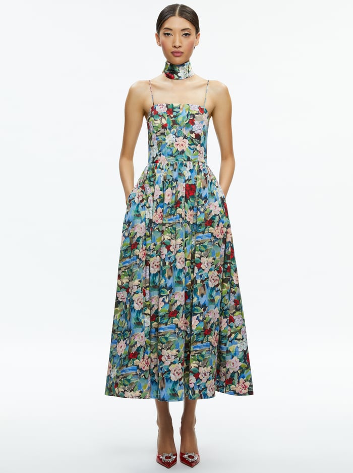 GLYNIS SPAGHETTI STRAP SCARF MIDI DRESS - BREEZE FLORAL image 2 - Alice And Olivia