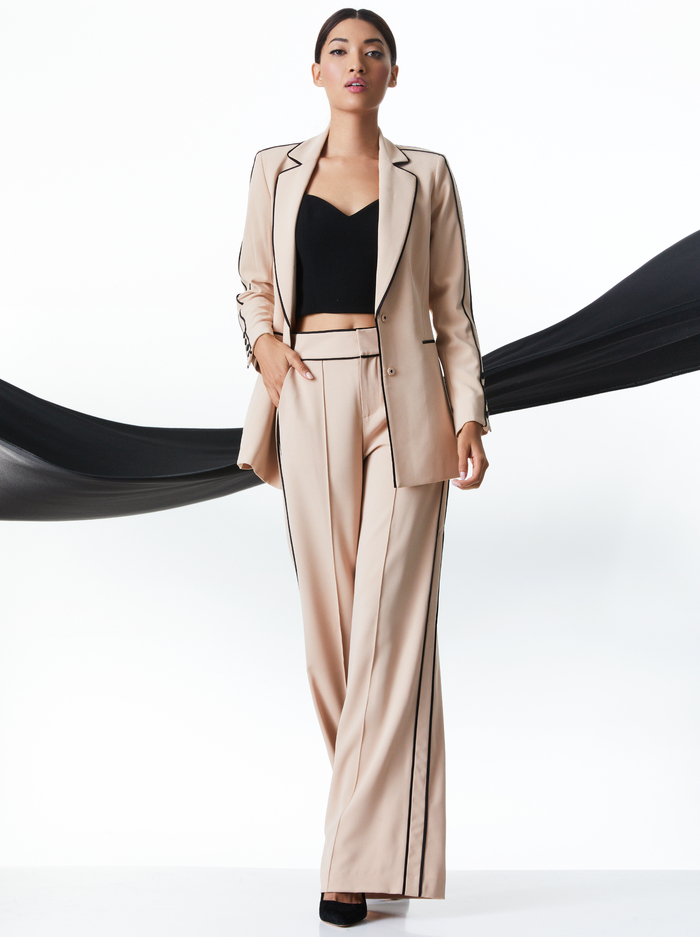 VALERIA PIPED FITTED BLAZER - ALMOND/BLACK image 2 - ALICE + OLIVIA