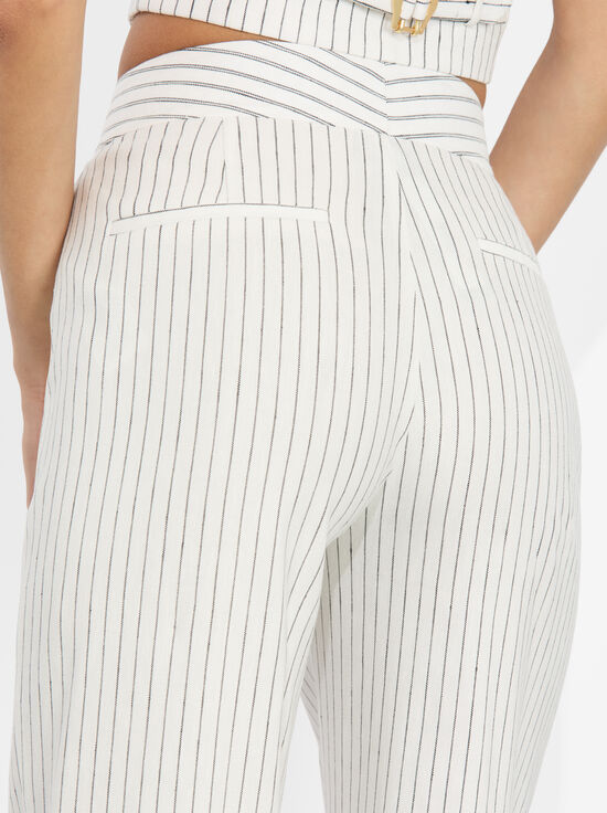 PINSTRIPE OFF WHITE/BLACK-DYLAN CUFFED LINEN PANT
