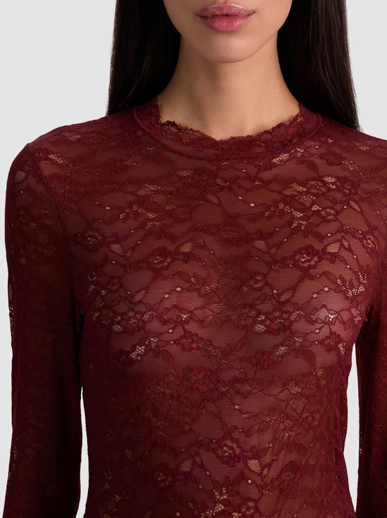 OXBLOOD-TAEYN LACE BODYSUIT
