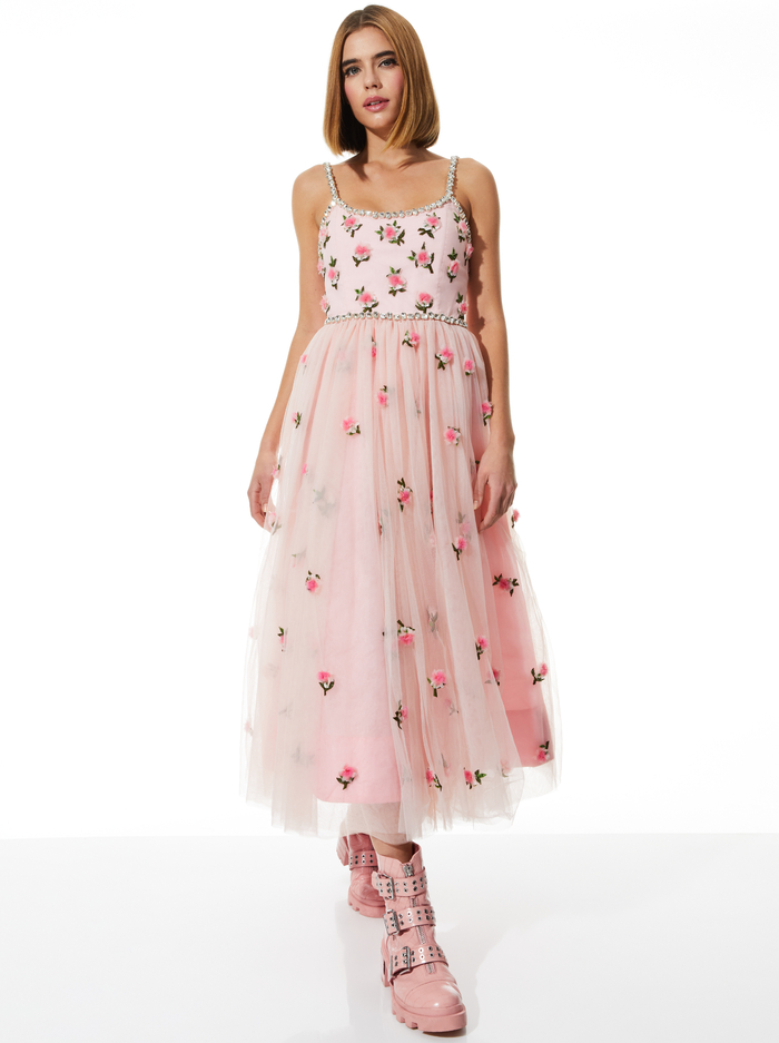 LUPITA CRYSTAL STRAP EMBELLISHED TULLE MIDI GOWN - PETAL/PRIMROSE image 2 - Alice And Olivia