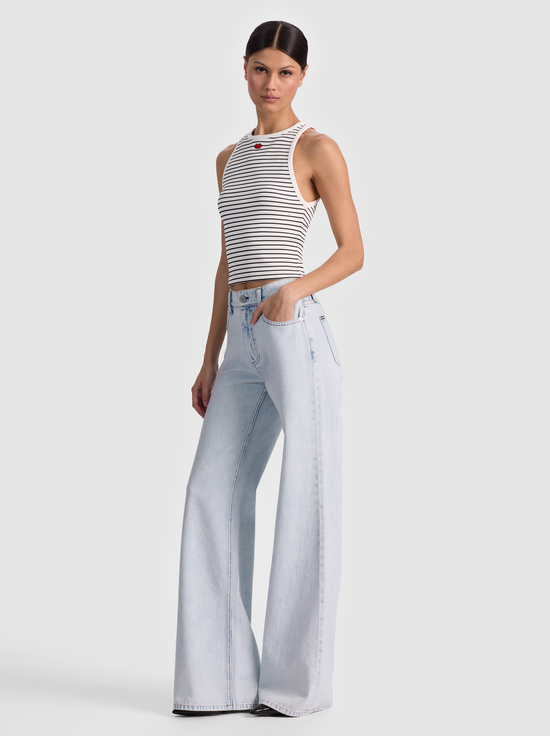 OFF WHITE/BLACK STRIPE-ALLEN EMBROIDERED TANK TOP