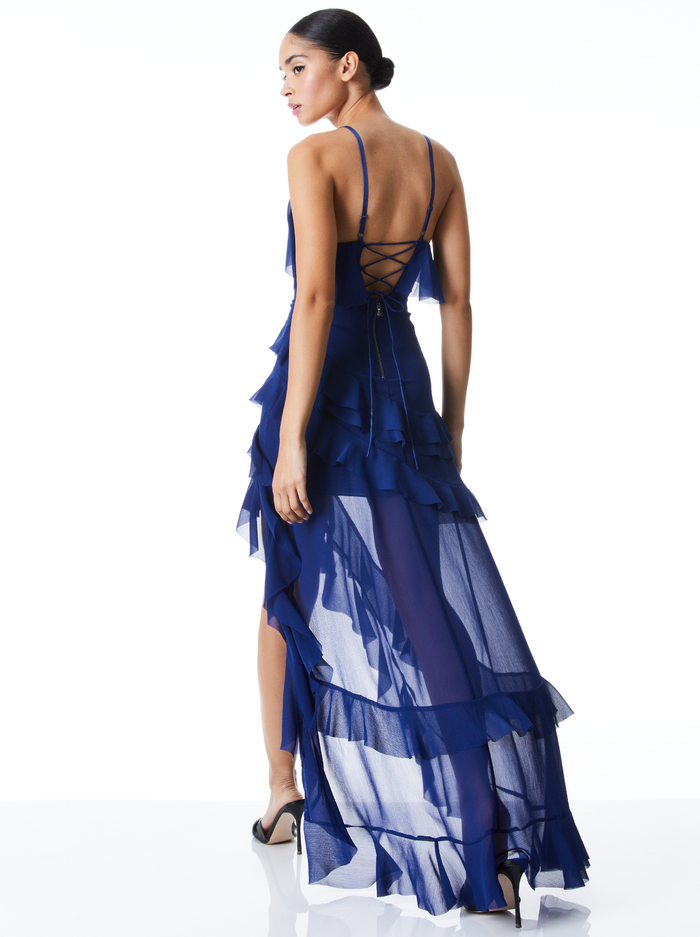 LAVERNE ASYMMETRICAL RUFFLE DRESS - AZURE image 1 - ALICE + OLIVIA
