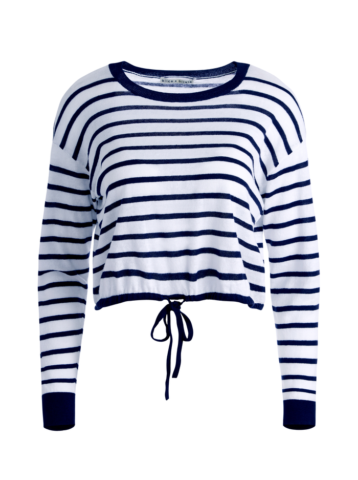 BERNETTA CROPPED DRAWSTRING PULLOVER - SOFT WHITE/INDIGO image 5 - Alice And Olivia