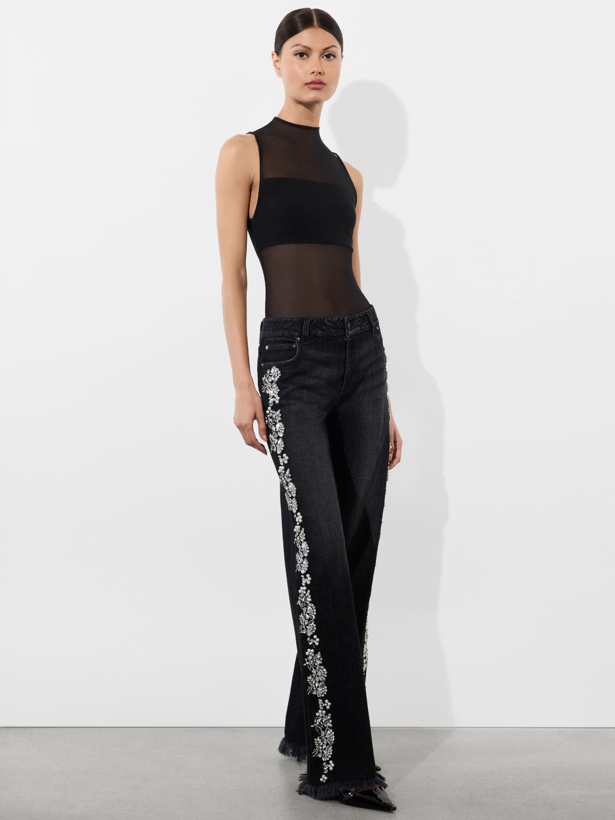 Alice + Olivia Amazing LR Jean w/ Knit Panel in Cambria Vintage