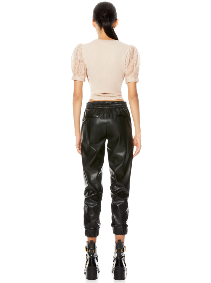 POSEY LACE PUFF SLEEVE TEE - NUDE image 1 - Alice And Olivia