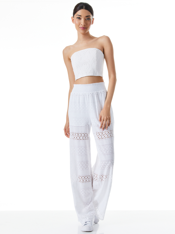 RUSSELL HIGH WAISTED EYELET PANT - WHITE image 2 - Alice And Olivia