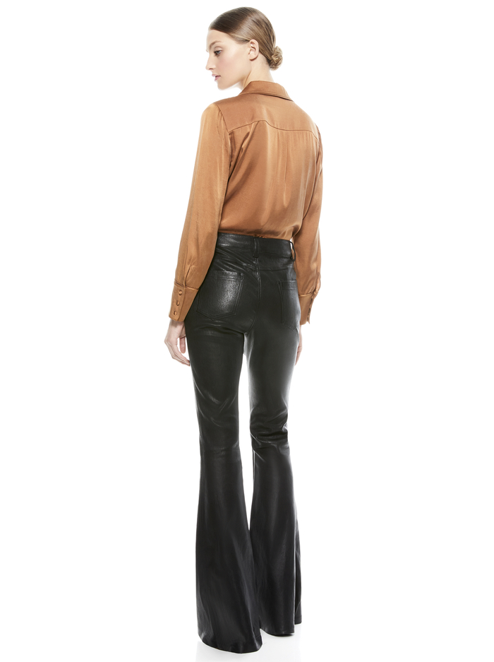 HOPE BUTTON DOWN BLOUSE - CAMEL image 1 - Alice And Olivia