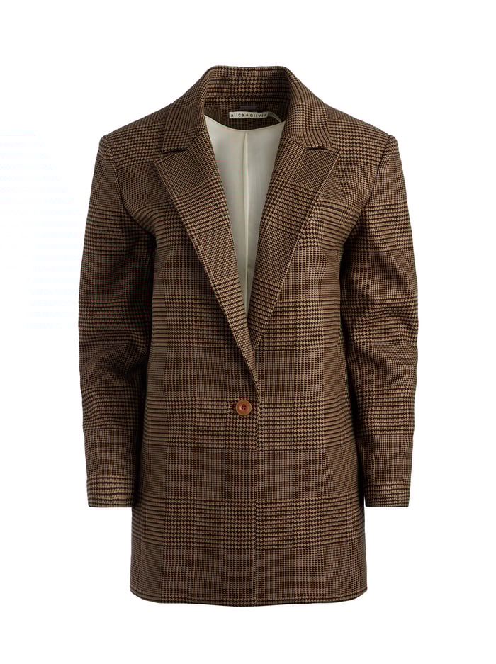 COLLEY NOTCH COLLAR BLAZER - CAMEL/BLACK image 5 - Alice And Olivia