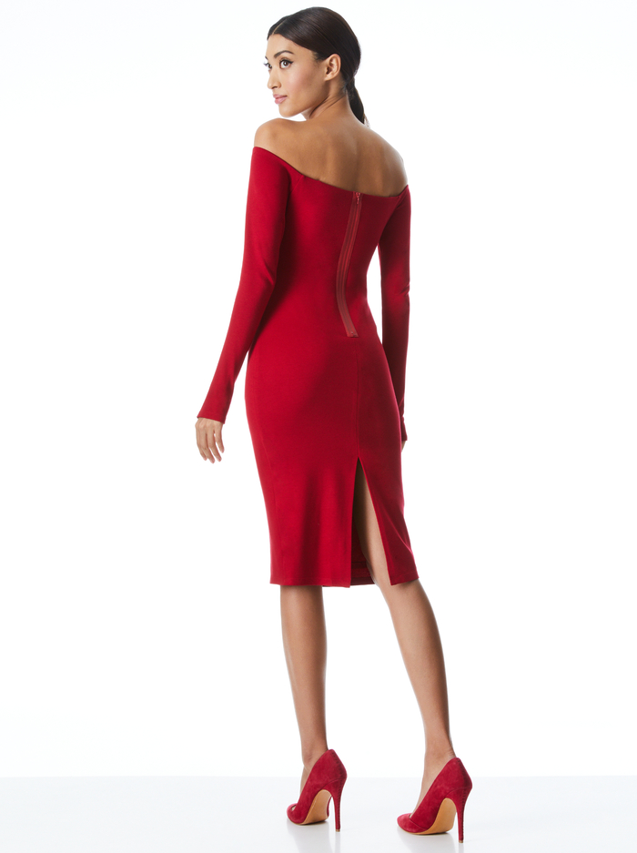 DORINDA OFF THE SHOULDER MIDI DRESS - DEEP RUBY image 1 - Alice And Olivia