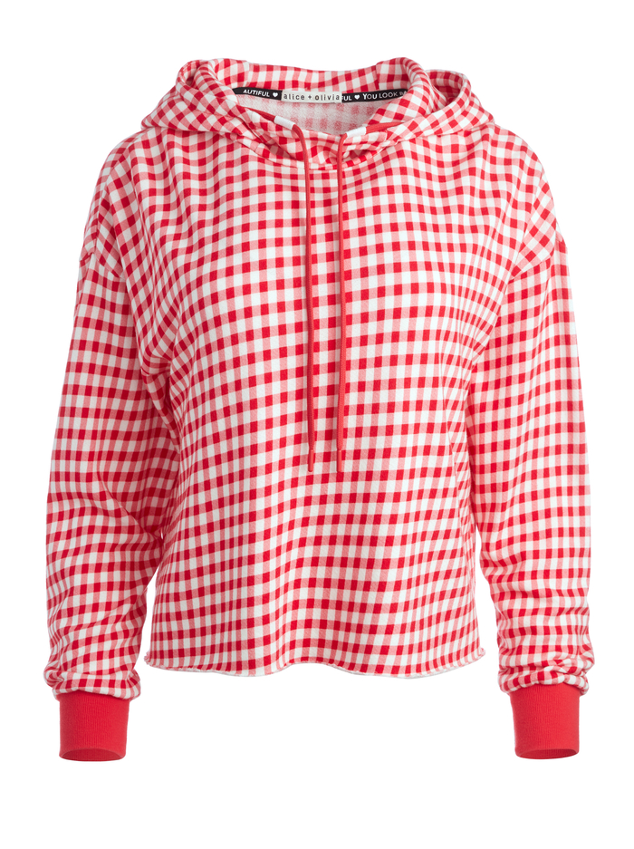 NIKI FUNNEL NECK HOODIE - GINGHAM LG RUBY image 4 - Alice And Olivia