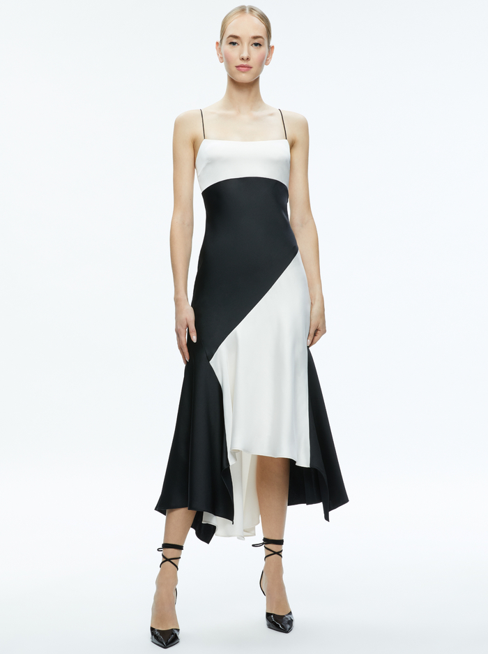 ROSA ASYMMETRICAL SLIP DRESS - OFF WHITE/BLACK - Alice And Olivia