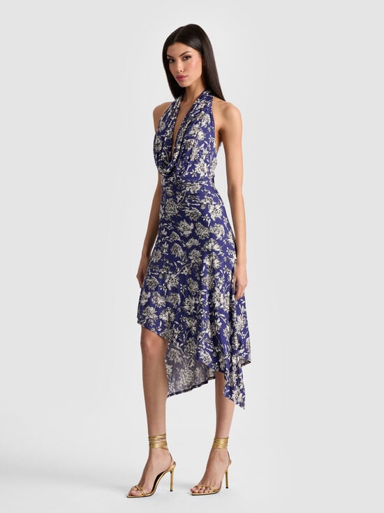 BLOOMING WILD INDIGO-DANI MIDI DRESS