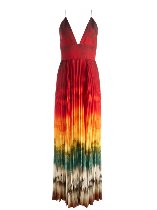 CRYSTAL TIE DYE-LAUREN PLEATED MAXI DRESS