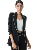 VALERIA PIPED FITTED BLAZER - BLACK/OFF WHITE