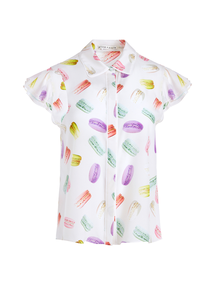 ELI FLUTTER SLEEVE BUTTON DOWN - SUNDAY MACAROONS image 4 - Alice And Olivia