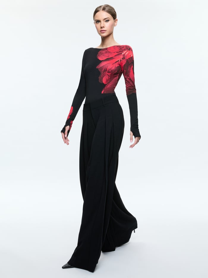 MASAKO BODYSUIT - PEONY PETALS BRIGHT RUBY image 4 - Alice And Olivia