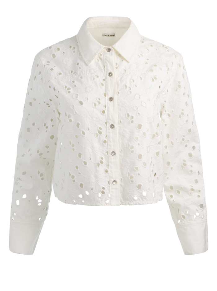 FINELY LASER-CUT DENIM BUTTON DOWN - OFF WHITE image 5 - ALICE + OLIVIA