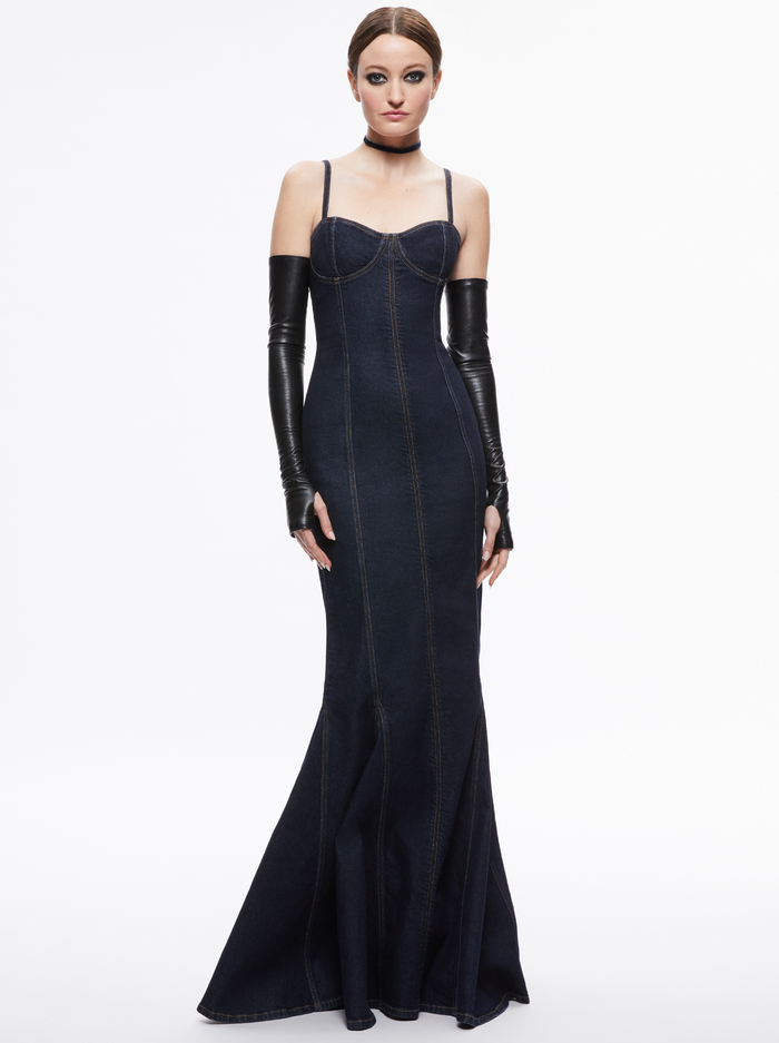 NATACHA GODET MAXI DENIM DRESS - DARK RINSE - Alice And Olivia