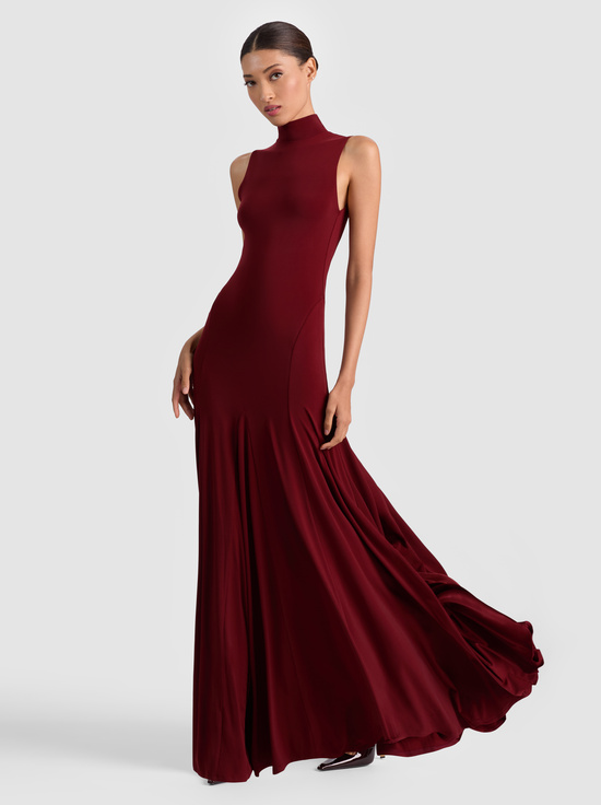 OXBLOOD-AUGUSTA OPEN BACK MAXI DRESS