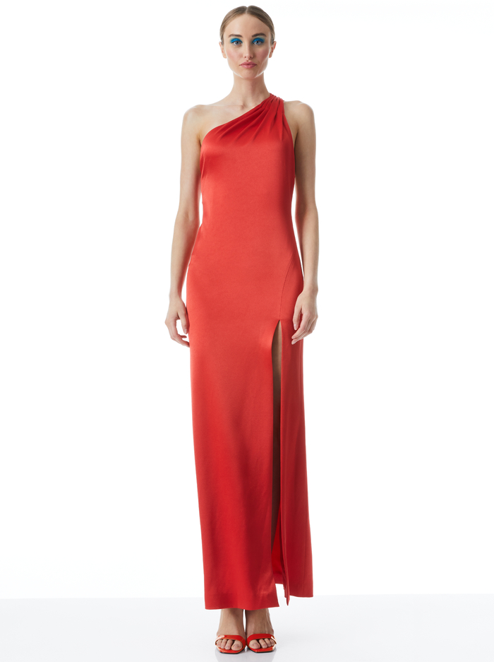 PAULETTE ONE SHOULDER FITTED GOWN - BRIGHT POPPY - Alice And Olivia