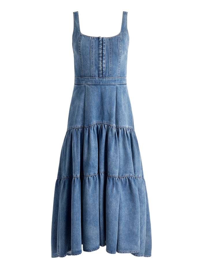 DIANA STRUCTURED MIDI DRESS - LIANA VINTAGE BLUE image 6 - Alice And Olivia