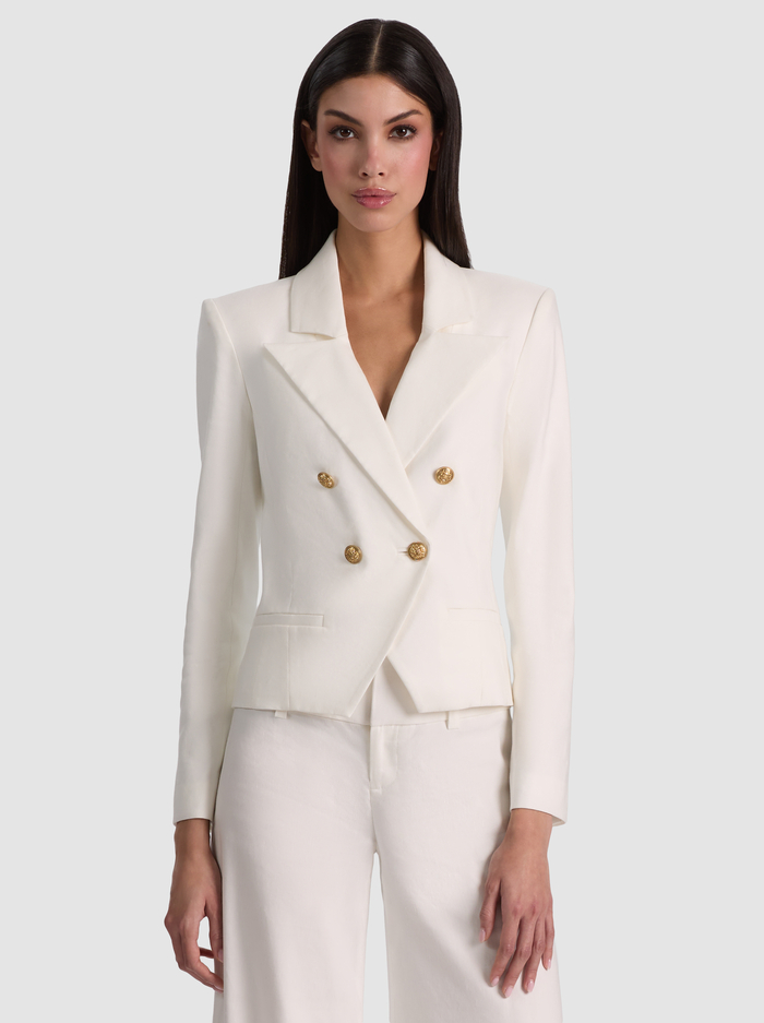 SABLE LINEN CROPPED BLAZER - OFF WHITE - ALICE + OLIVIA