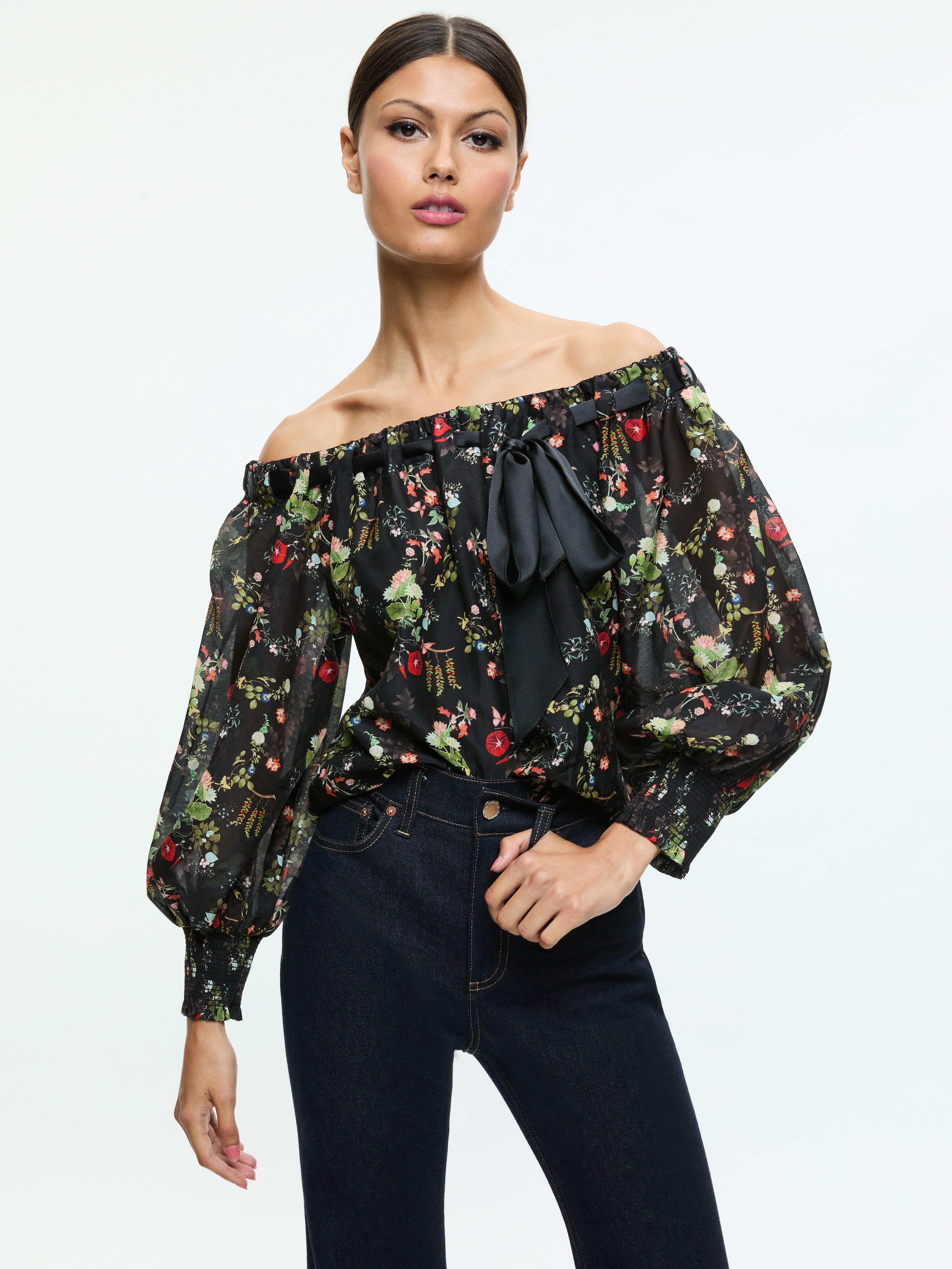 Alta Off The Shoulder Top In Blush Kiss Black | Alice + Olivia