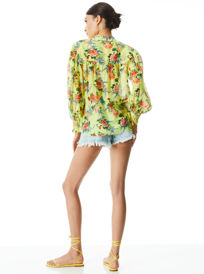 SERENA MANDARIN COLLAR BLOUSE - FLORAL EXPRESS LEMON SORBET image 1 - Alice And Olivia