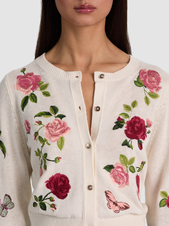 GARDEN GOSSIP OFF WHITE-DOLLIE EMBROIDERED CARDIGAN