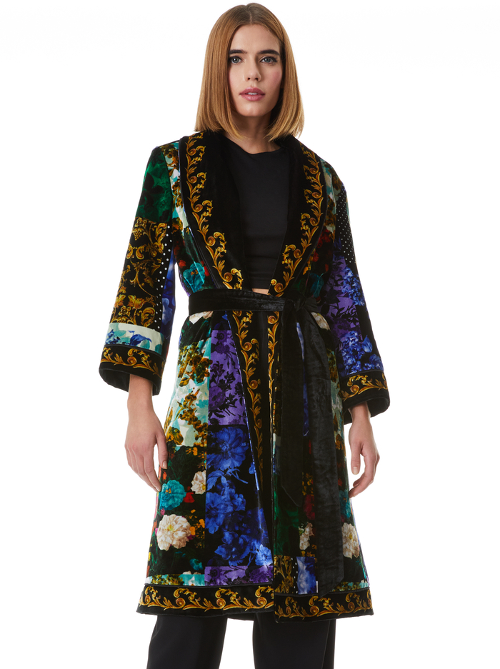 EILENE BELTED VELVET KIMONO - PETALS PATCHWORK - Alice And Olivia