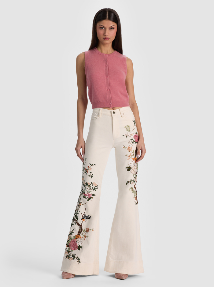 BEAUTIFUL EMBROIDERED JEAN - OFF WHITE/MULTI image 2 - ALICE + OLIVIA