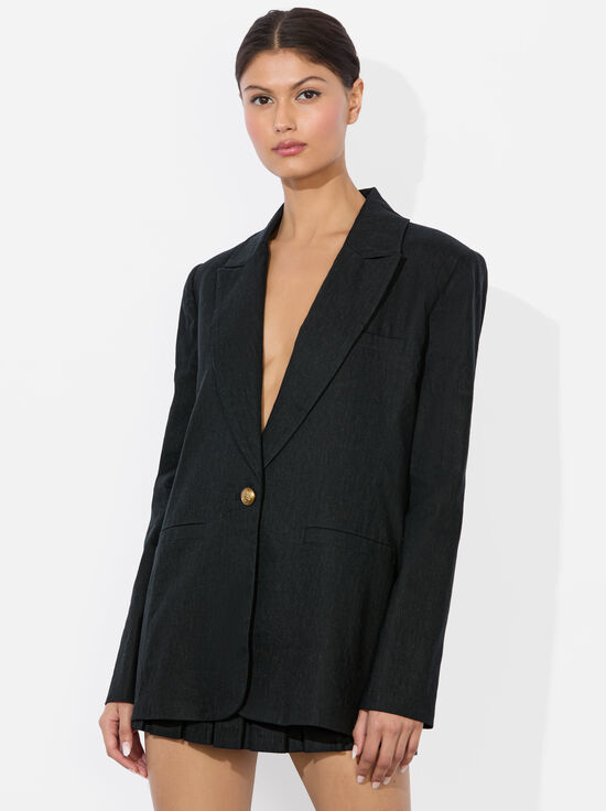 BLACK-BILLIE BOXY LINEN BLAZER