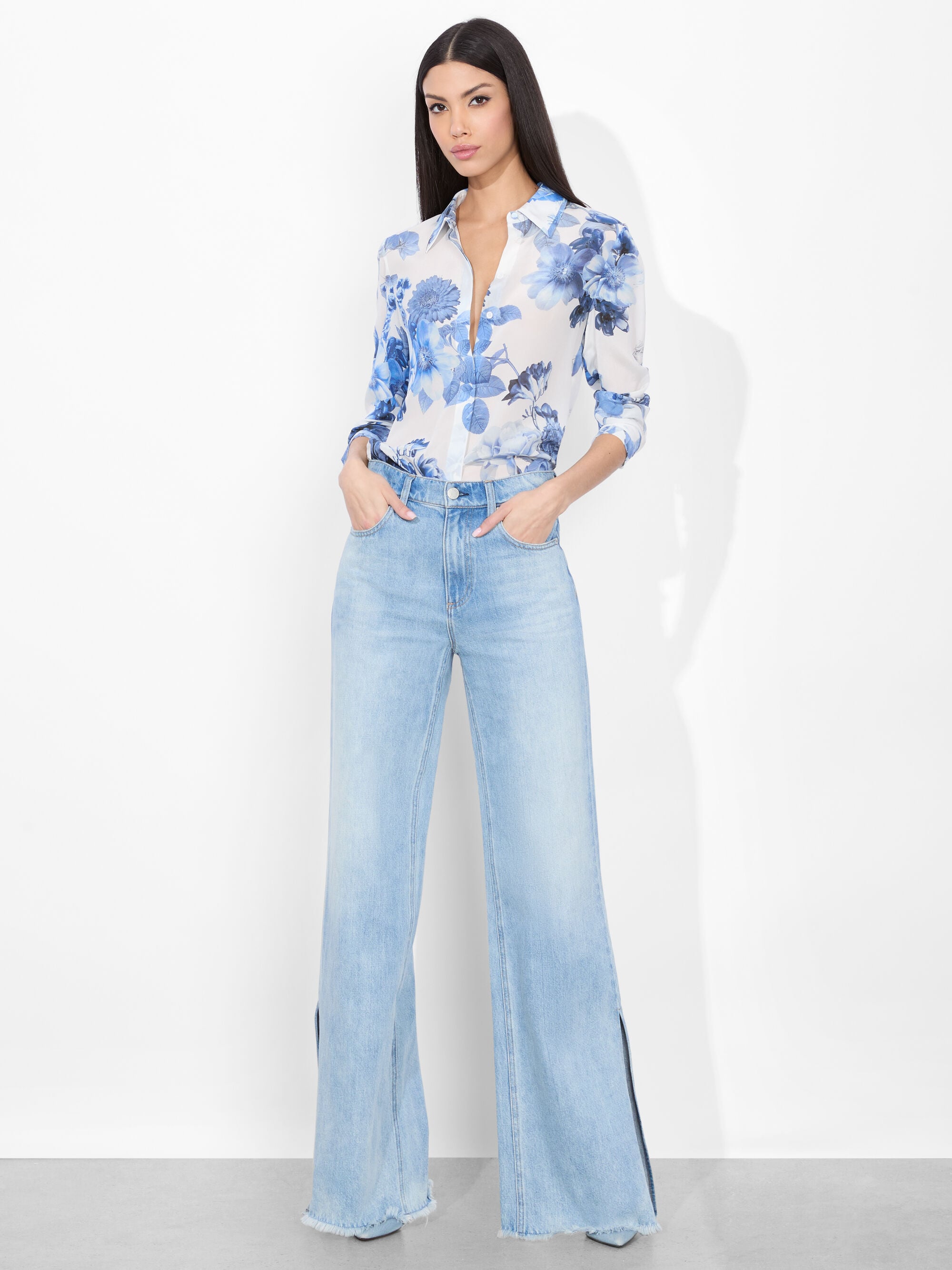 Willa Silk Blouse Pure Paradise - Alice + Olivia