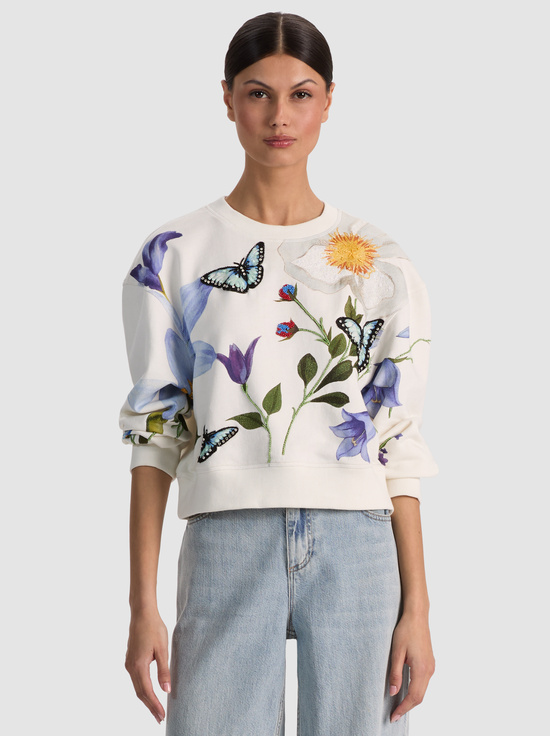 TWISTING VINES OFF WHITE-RUSSELL EMBELLISHED CREWNECK SWEATSHIRT