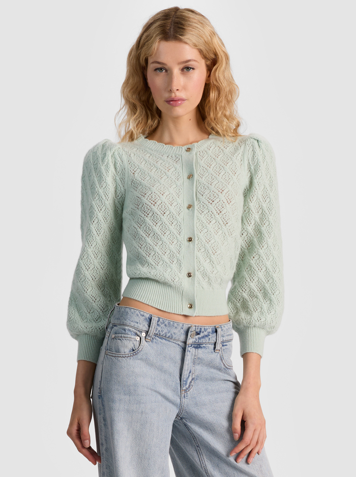 DORIS POINTELLE CARDIGAN - GREEN TEA - Alice And Olivia