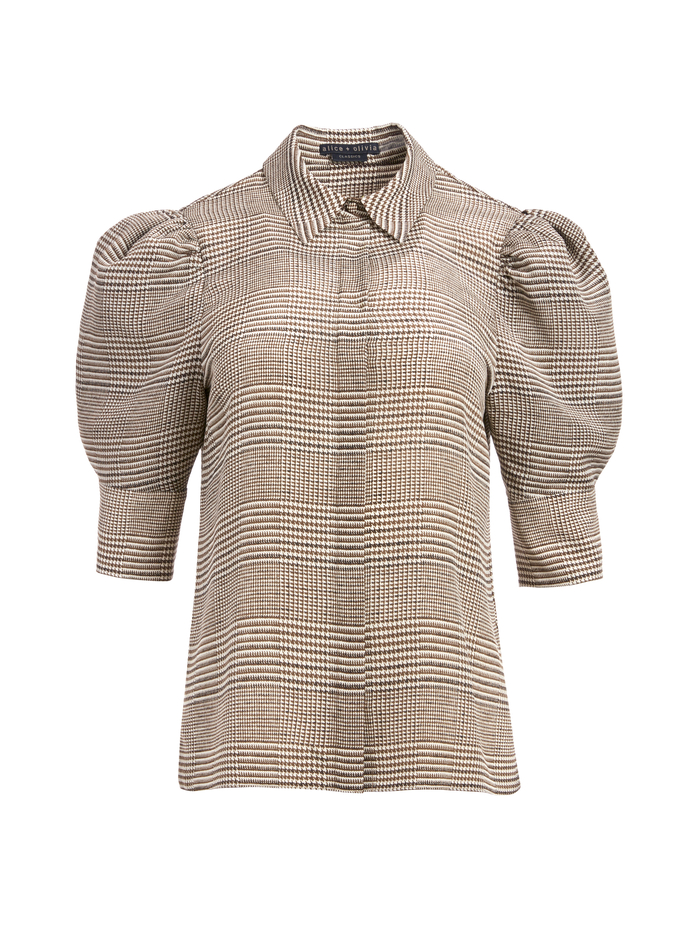 WILLA SCRUNCH SLEEVE TOP - AFTERGLOW PLAID image 5 - Alice And Olivia