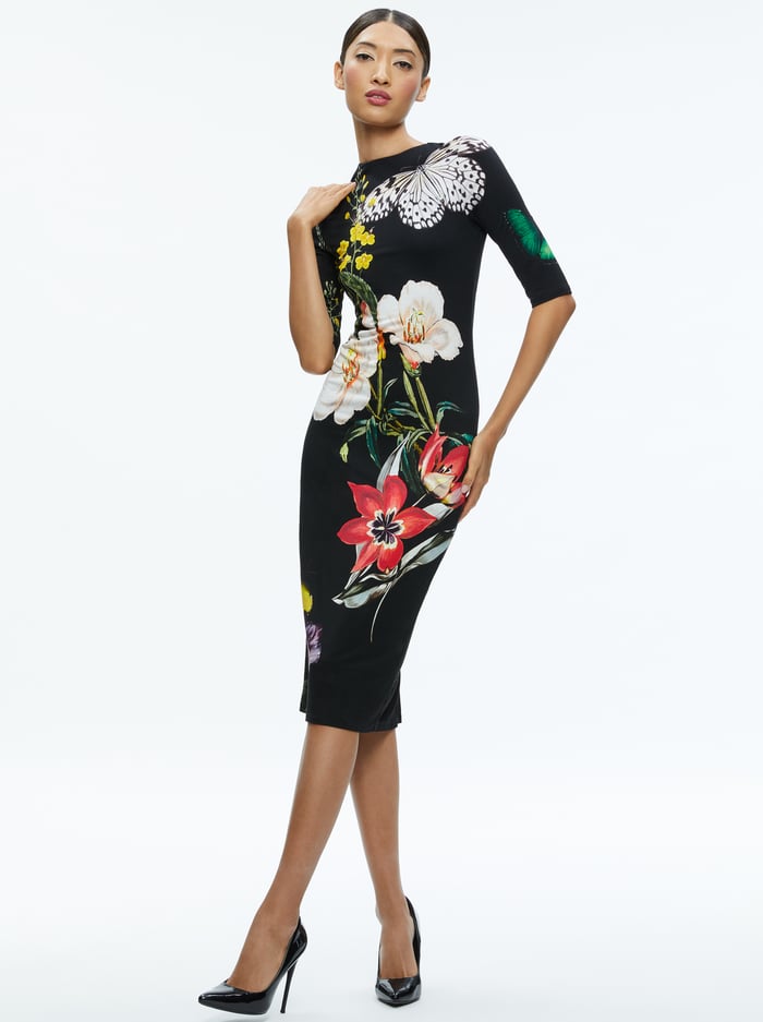 DELORA FLORAL CREWNECK MIDI DRESS - ESSENTIAL FLORAL image 2 - Alice And Olivia