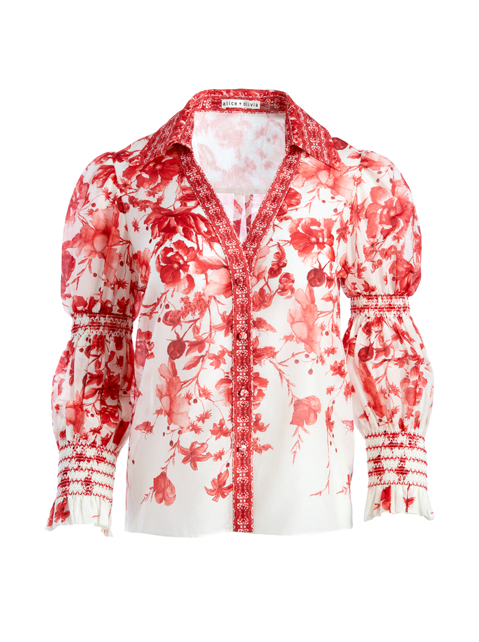 COSIMA FLORAL BUTTON DOWN BLOUSE&nbsp; - FORGET ME NOT RUBY MULTI image 5 - ALICE + OLIVIA