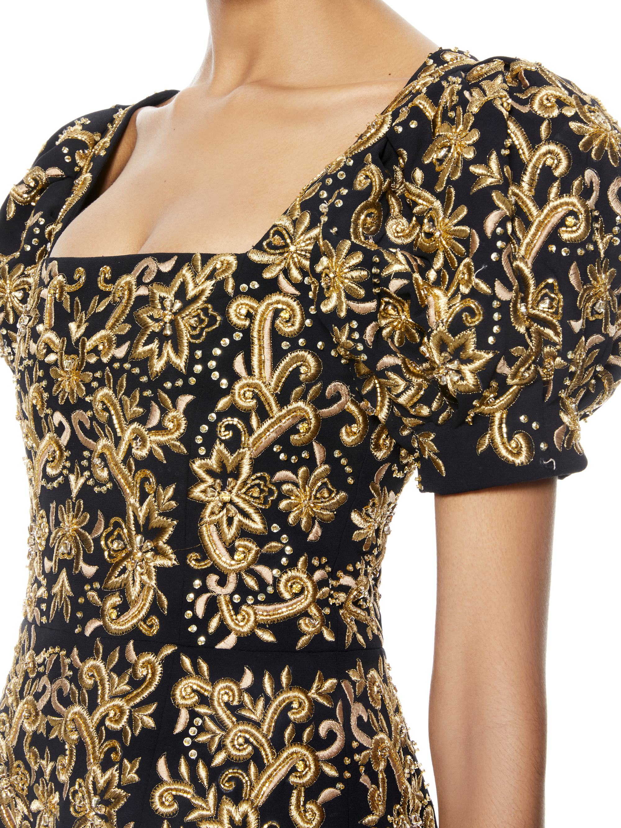 Kristian Embroidered Mini Dress In Black/gold | Alice And Olivia